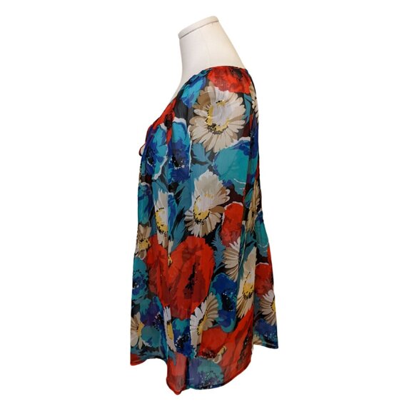 Charter Club Floral Sheer Blouse Pleated Spring Colourful Office Elegant Flowy L - Picture 5 of 7